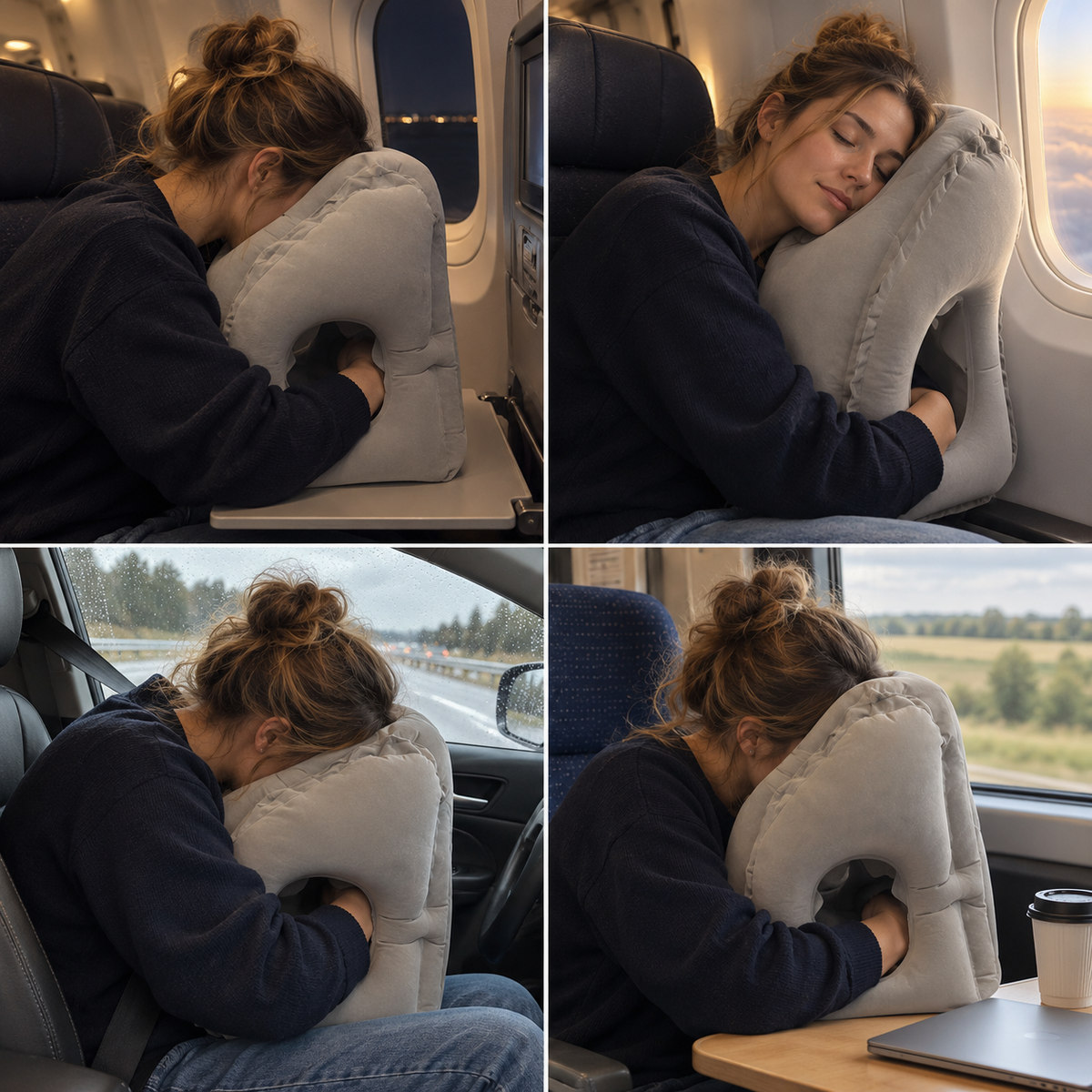 HushBound Travel Pillow – Real Sleep Sitting Up, Inflates in Seconds