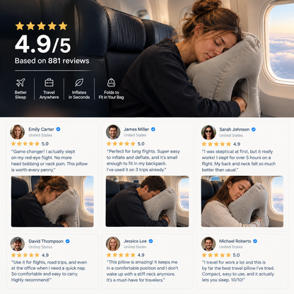 HushBound Travel Pillow – Real Sleep Sitting Up, Inflates in Seconds