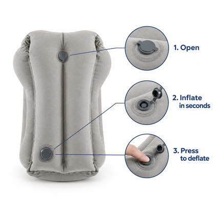 HushBound Travel Pillow – Real Sleep Sitting Up, Inflates in Seconds